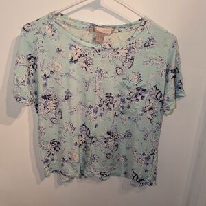 Forever 21 Mint Floral Short Sleeve Tee